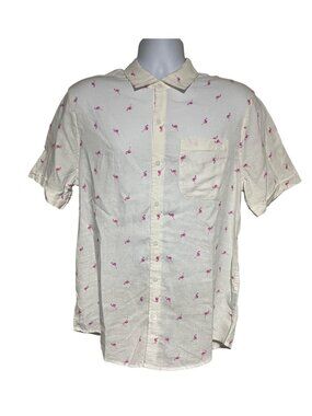 Magaschoni White Pink Flamingo Shirt Mens M Button Up Coastal Resort Beachside